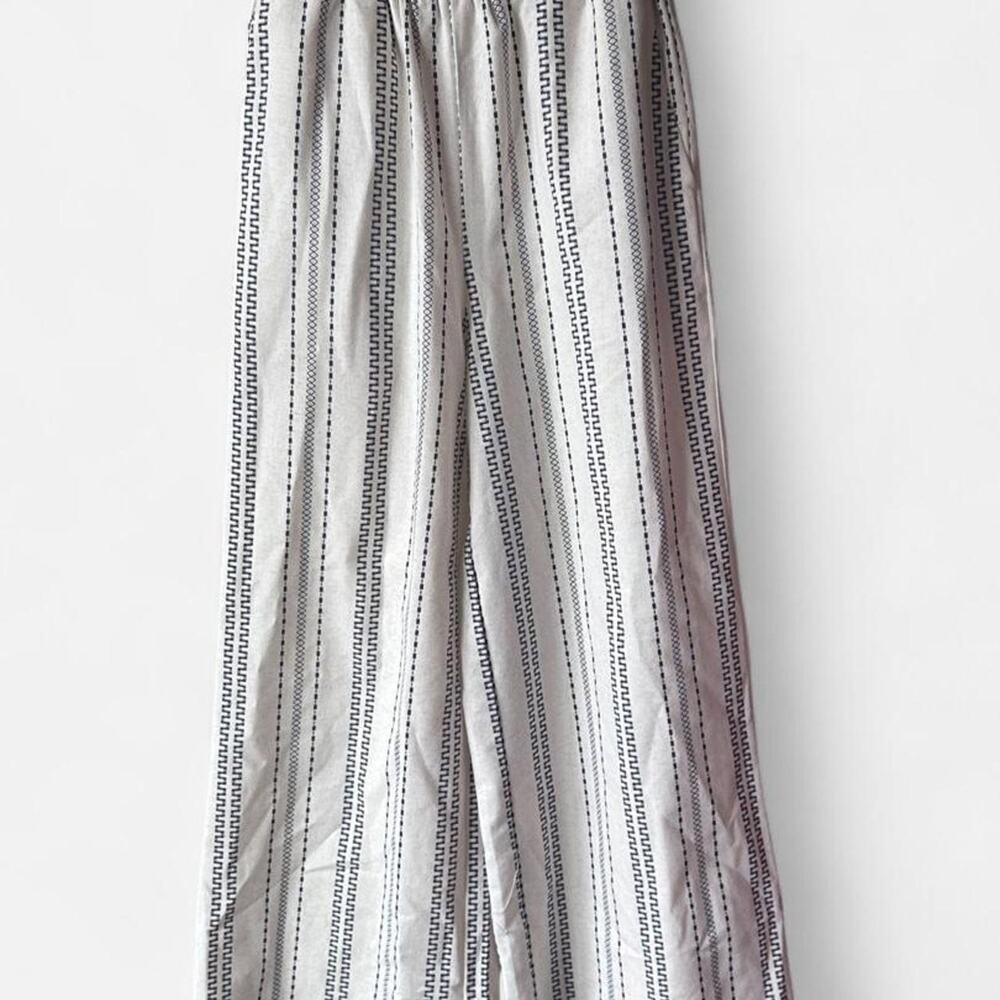 Pcill white pants with black pattern wide leg XS linen blend